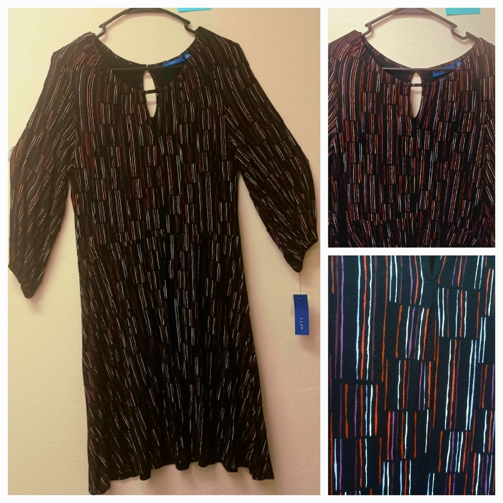 NEW Apt 9 midi dress with stretch, gathered wide 3/4 sleeve, M